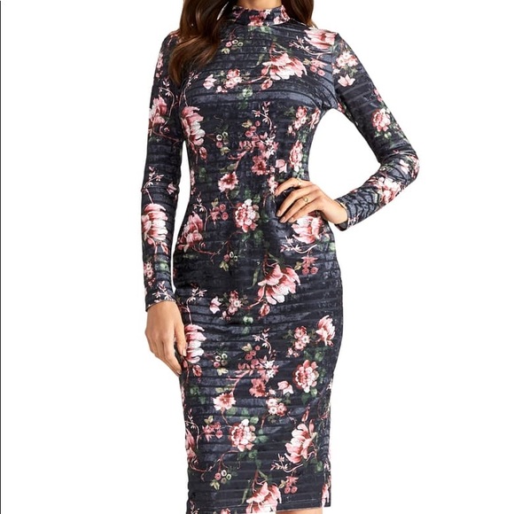 Rachel Roy Grey/Black Velvet Floral Cocktail Dress - Picture 2 of 10